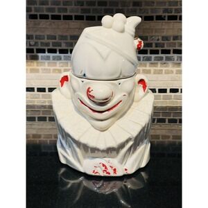 Vintage McCoy 1940s Clown Face Cookie Jar 10" Paint Chipped And Crackled